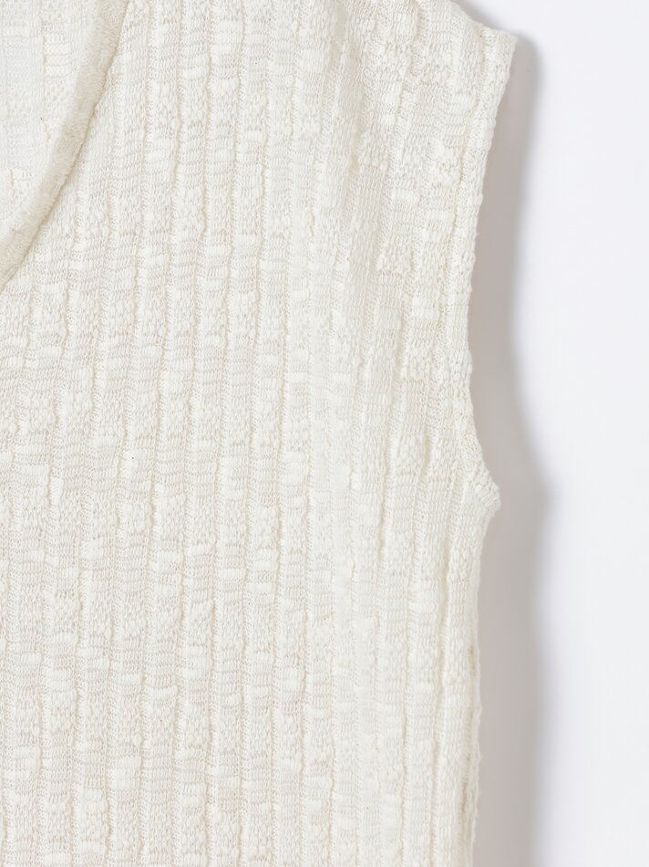Vestido midi rústico - Branco-creme