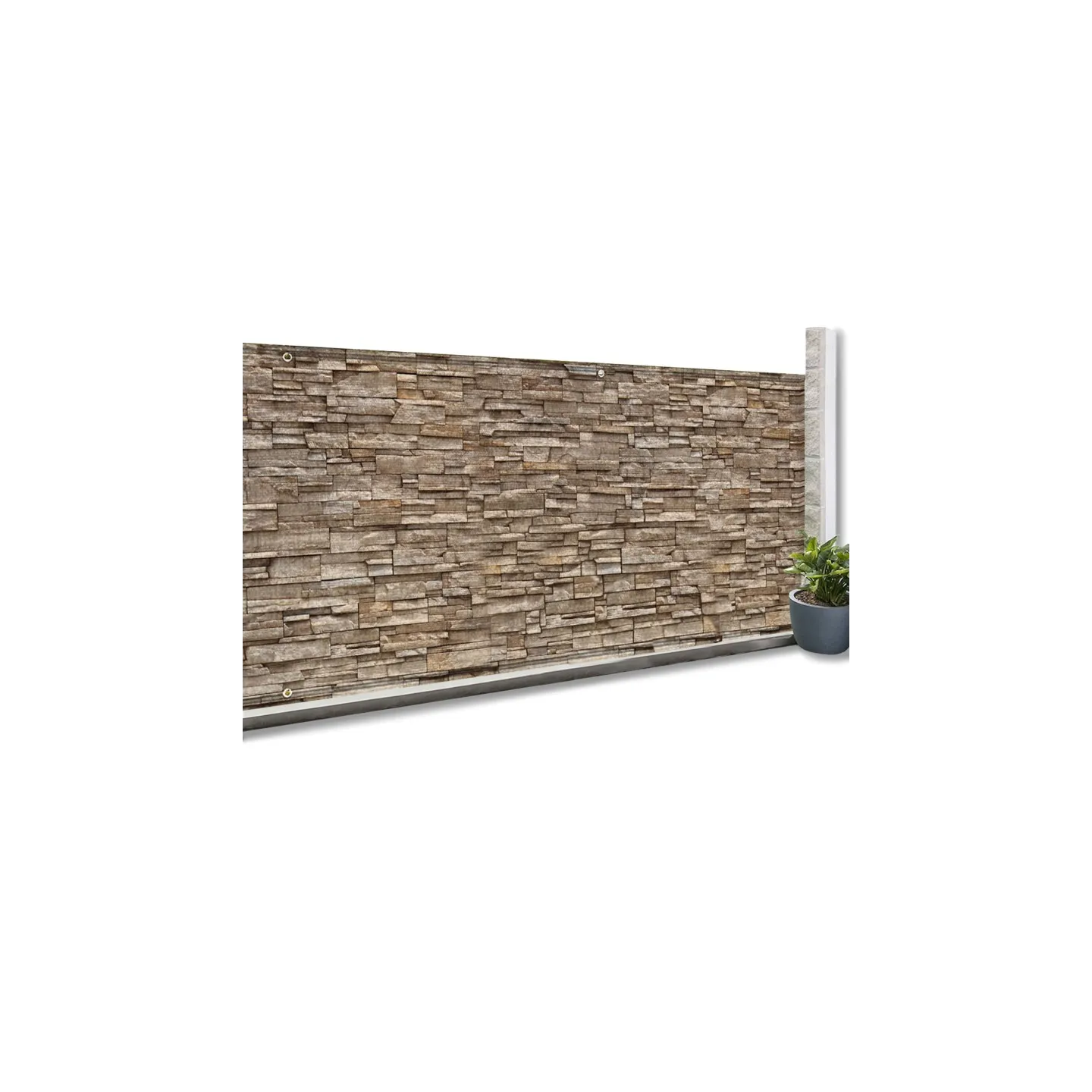 Brise vue occultant 1,2 x 10 M motif pierre 160 gr/m²