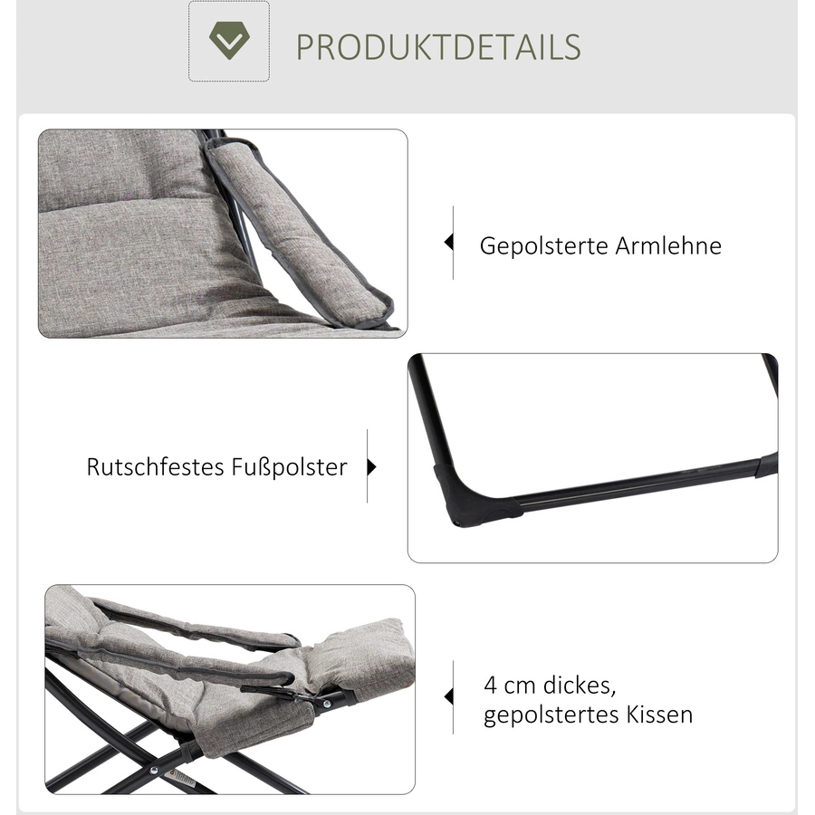 Outsunny Klappstuhl mit Auflage grau