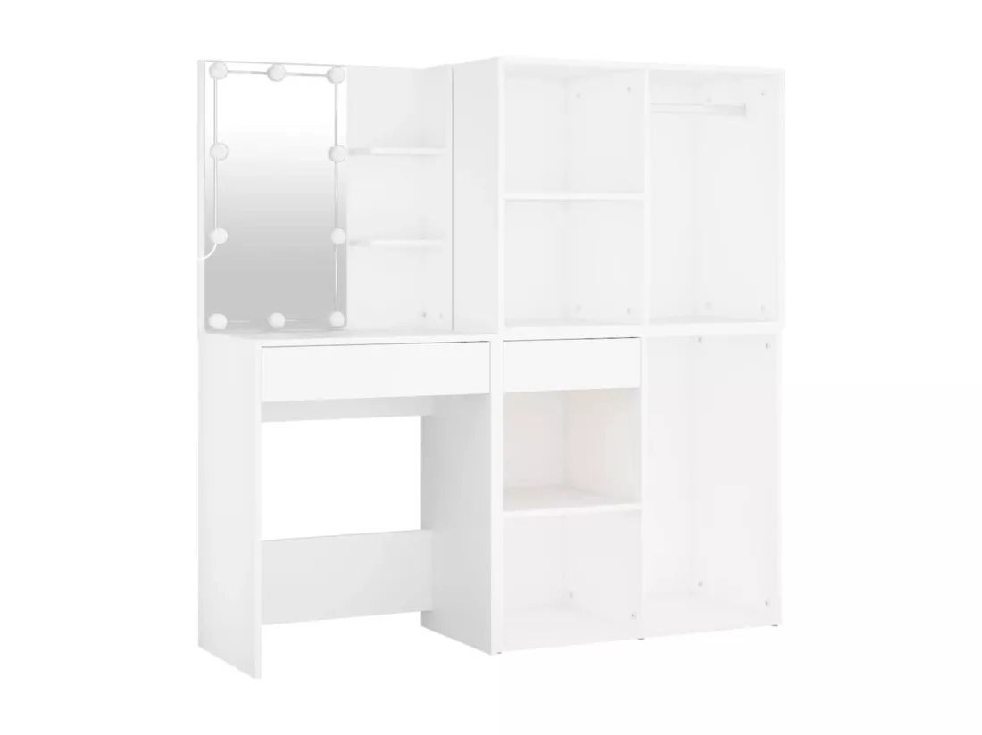 Coiffeuse à LED avec 2 armoires Blanc Bois d'ingénierie