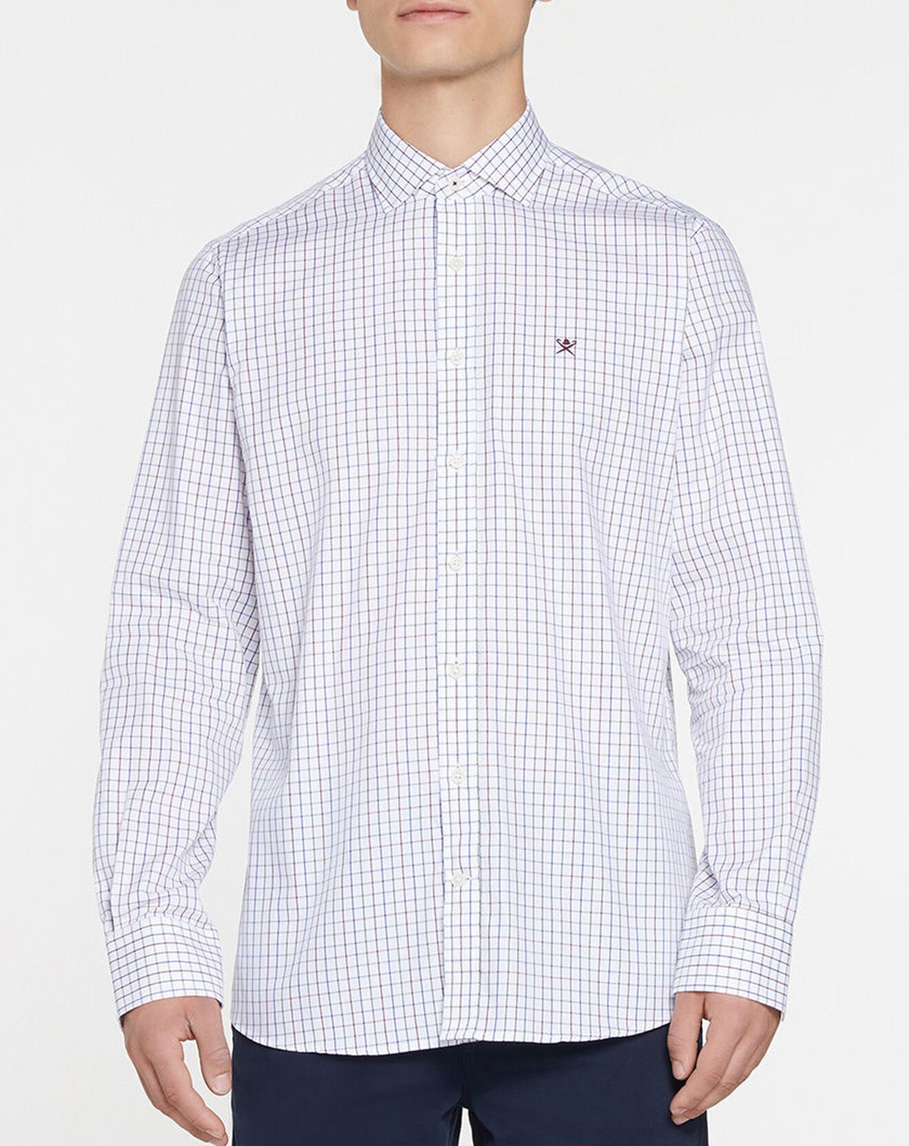 Hackett London Chemise Slim Fit à carreaux tricolores blanche