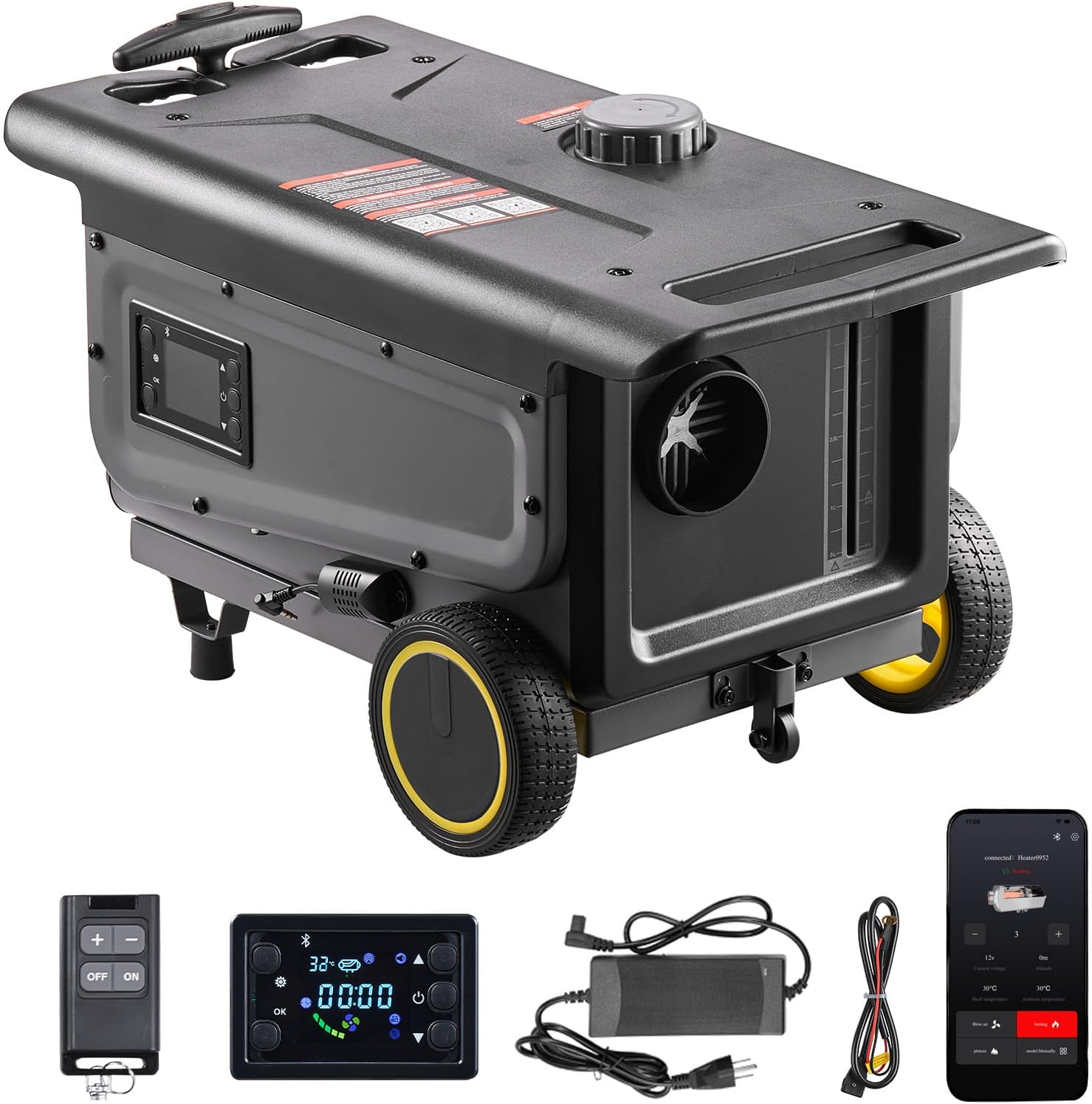 VEVOR Dieselheizung 8 kW DC 12 V/24 V, tragbarer All in One Diesel-Lufterhitzer mit Bluetooth-App-Steuerung & Fernbedienung & LCD-Bildschirm, Trolley-Design, 5 L Kraftstofftank für LKW