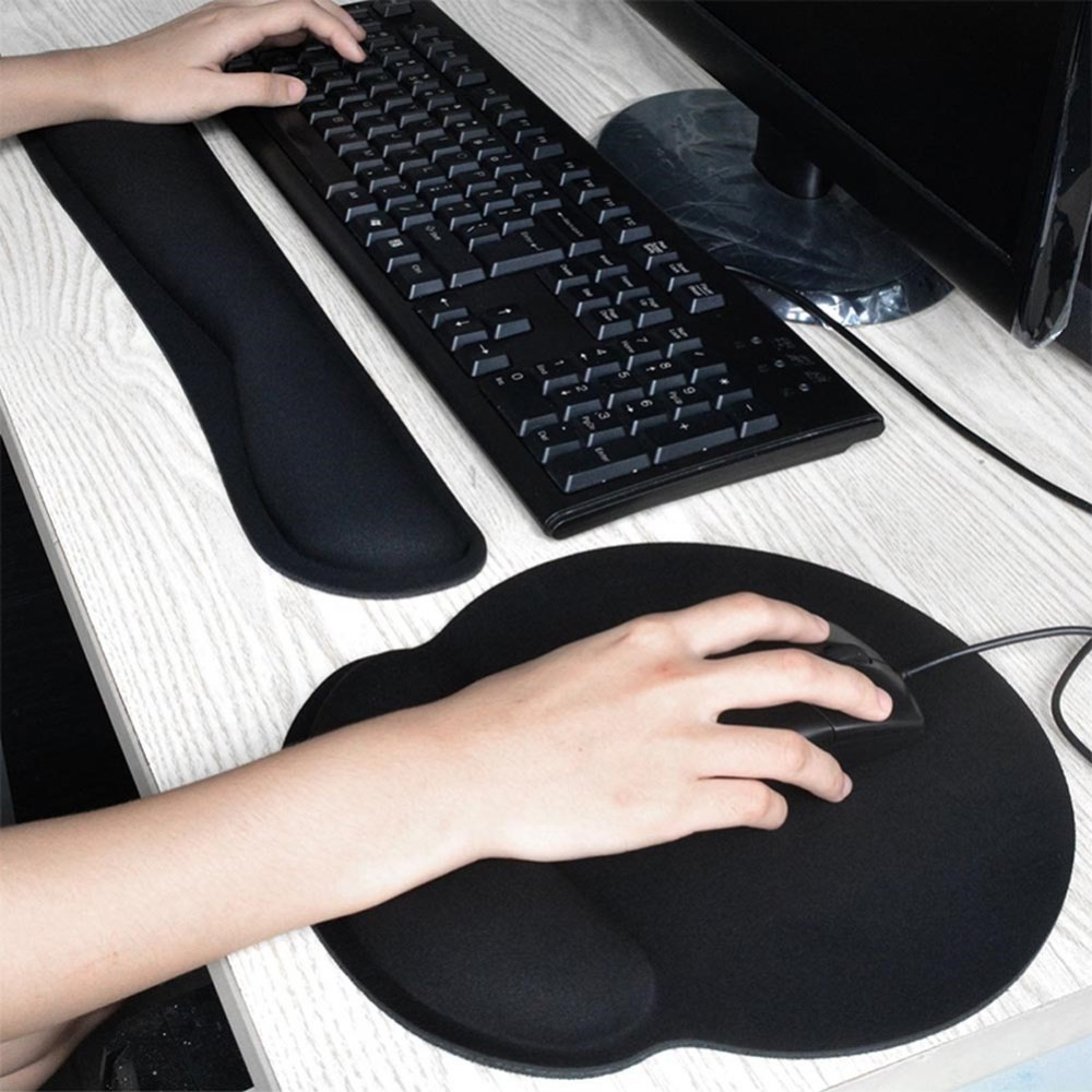 (2-tlg. Set) Ergonomische Mausmatte und Tastatur Handballenauflage für Arbeiten am Computer - Schwarz