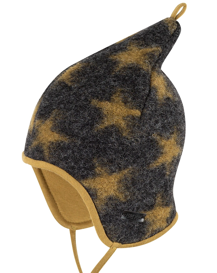 Fleece-Zipfelmütze WALK STARS mit Wolle in anthrazit/schilf