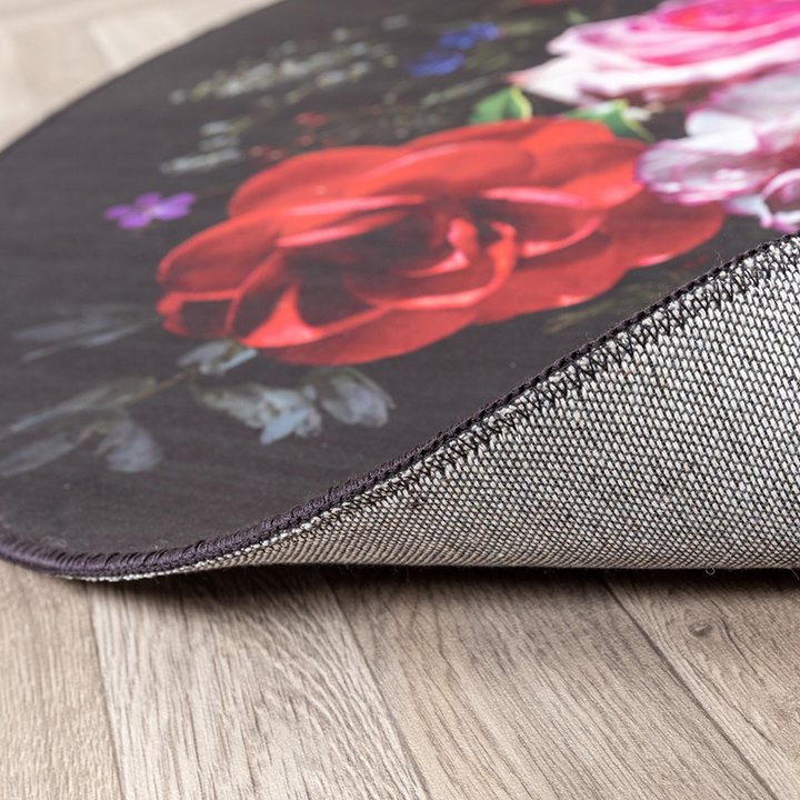 Rond bloemen vloerkleed - Florine Zwart/Roze | Kleurrijk