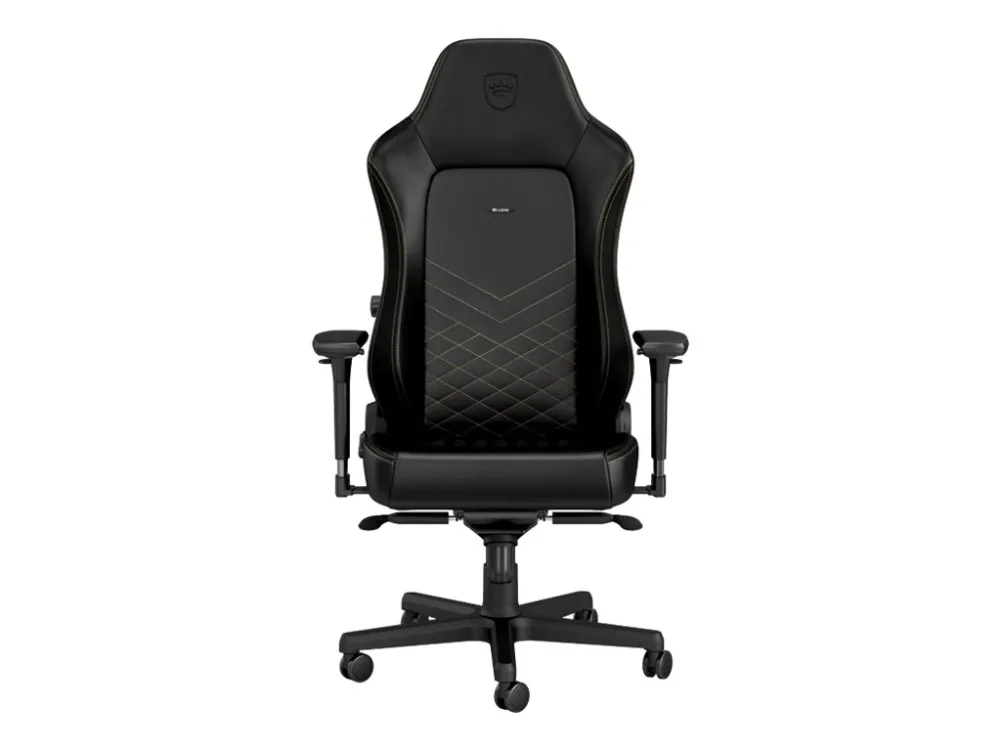 Noblechairs Hero - Stol - ergonomisk - armstøtter - T-formet - vippe - drejeled - aluminium, polyurethan, stål, memory foam, polyuretan vegan falsk læder - sort, guld