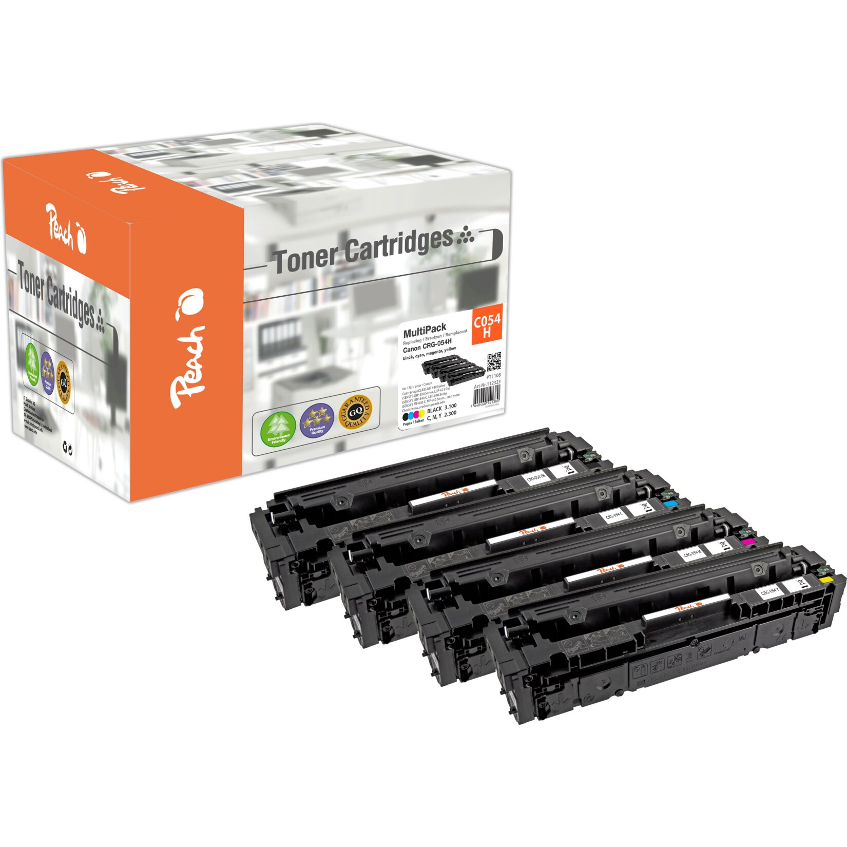 Peach HP 054 H 4 Toner XL (bk, c/m/y) ersetzt Canon CRG-054H, 3028C002, 3027C002, 3026C002, 3025C002 für z.B. Canon iSENSYS MF 641 Cw (wiederaufbereitet)