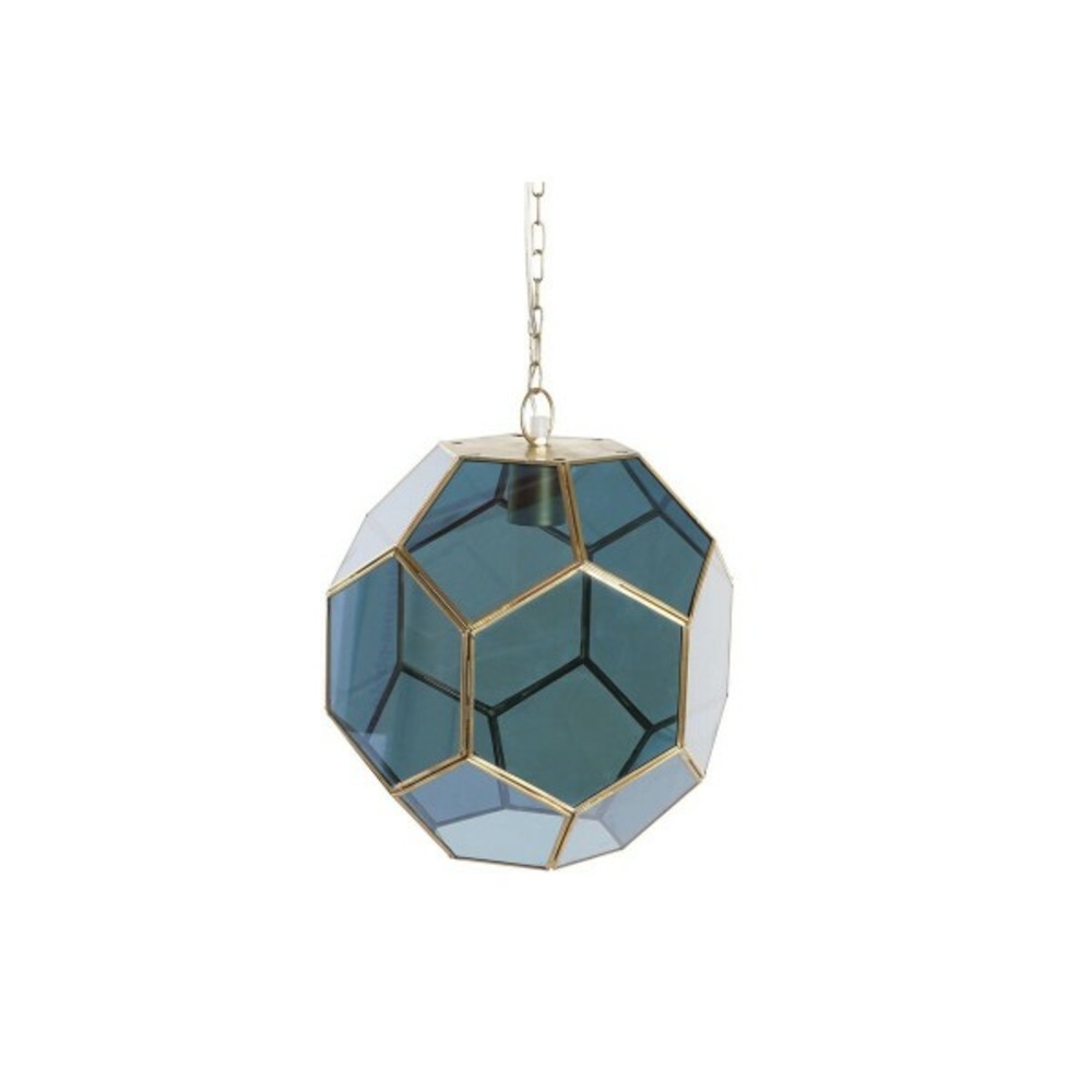 Suspension verre bleu doré laiton 50 w (28 x 28 x 31 cm)