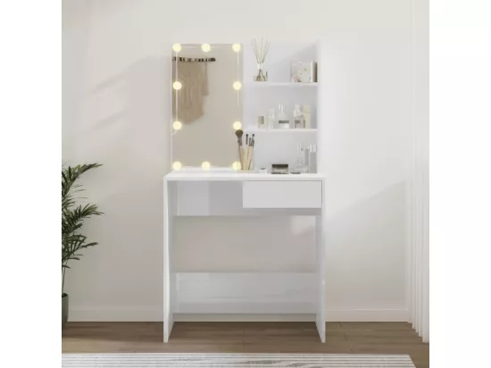 Coiffeuse avec LED Blanc brillant 74,5x40x141 cm
