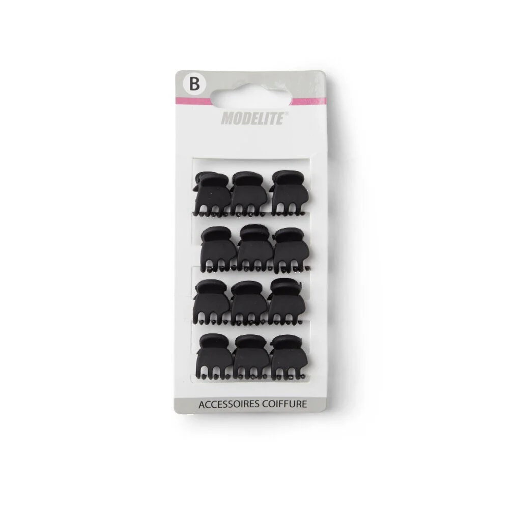 Lot de 12 mini pinces cheveux papillon noir mat L2cm