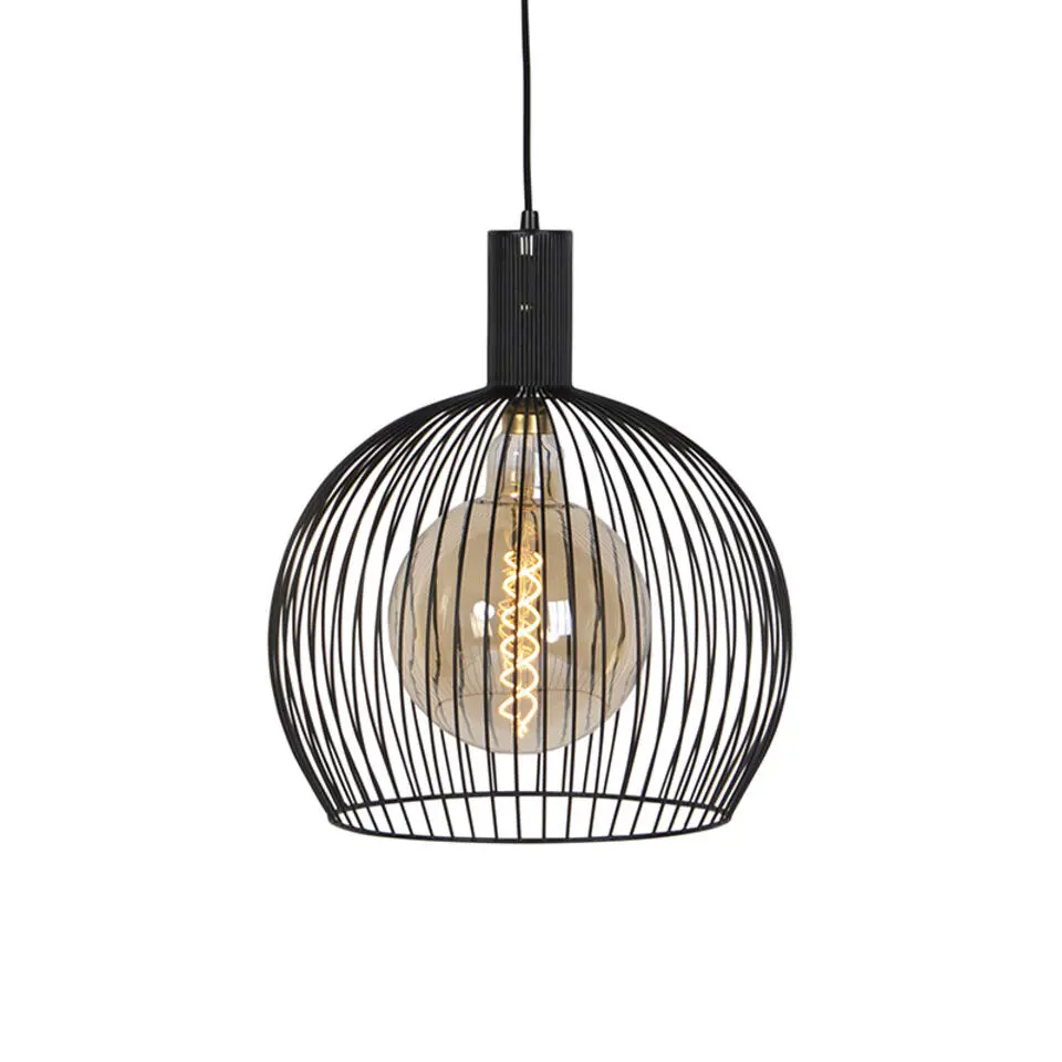 Qazqa hanglampen wire zwart e27