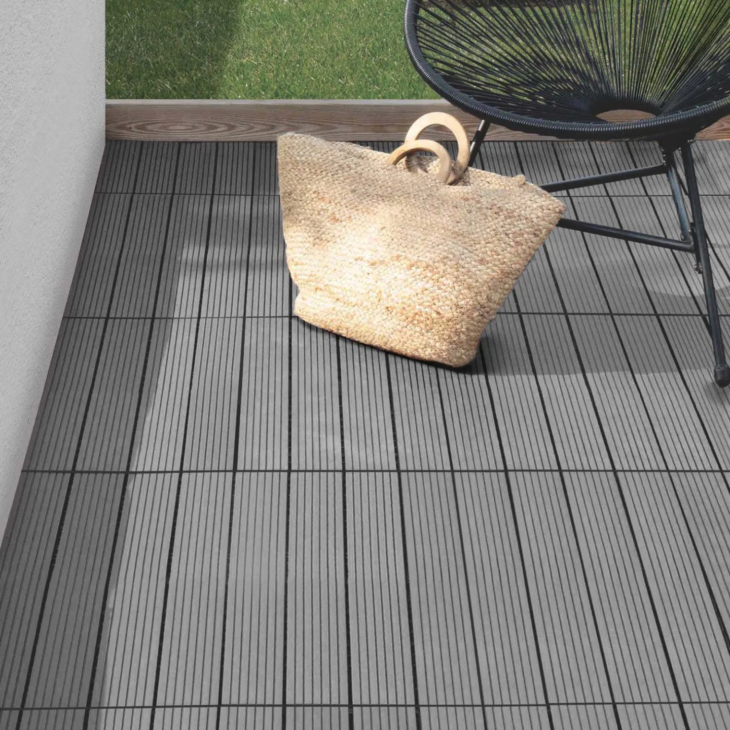 Lot de 5 dalles de terrasse rectangulaire WODHY clipsables bois composite gris 60 x 30 cm