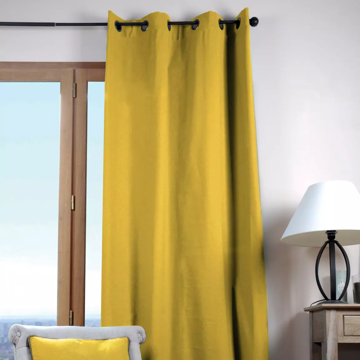 Rideau coton (135 x 240 cm) Duo Jaune moutarde