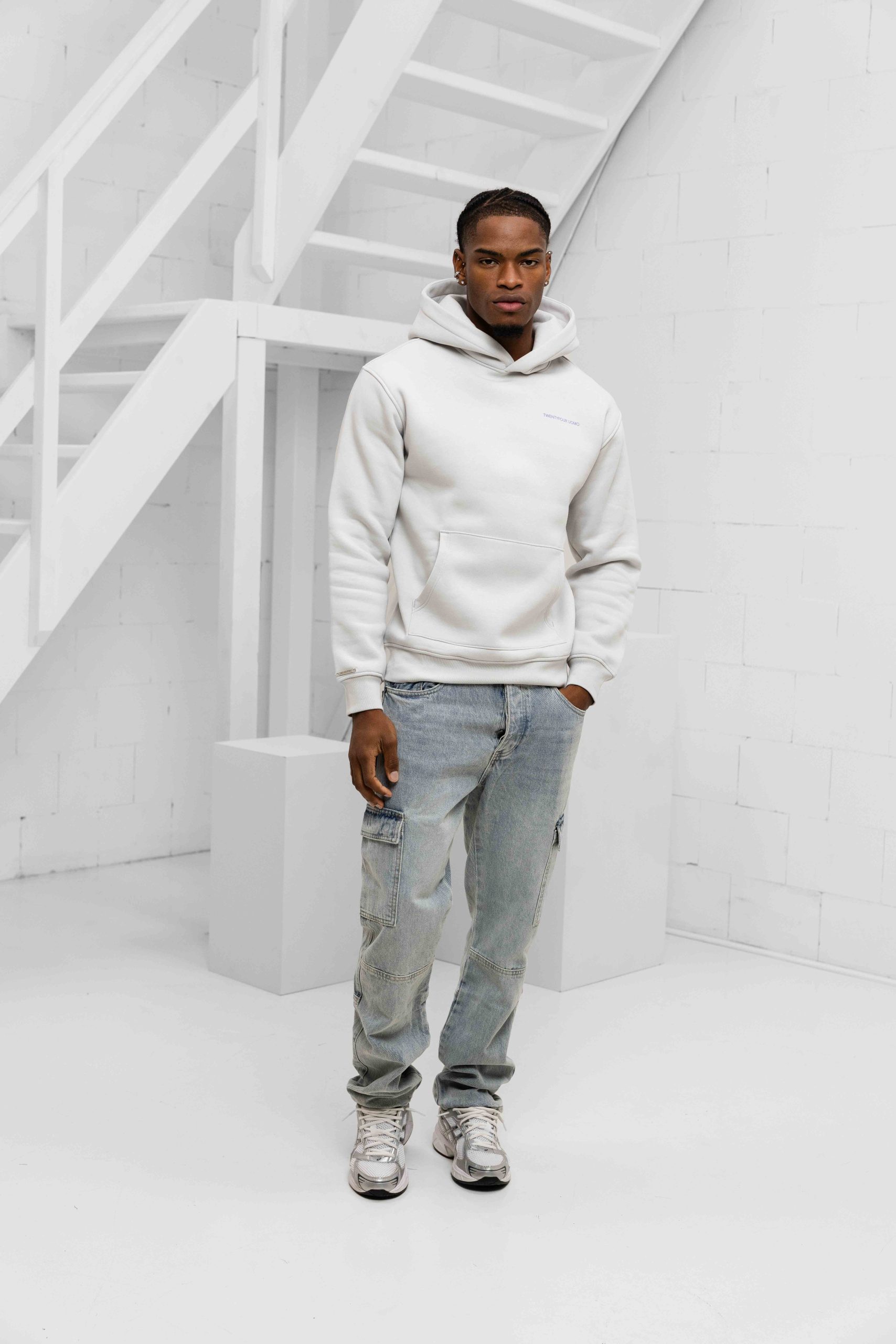 24 Uomo Initial Hoodie Heren Mid Grey