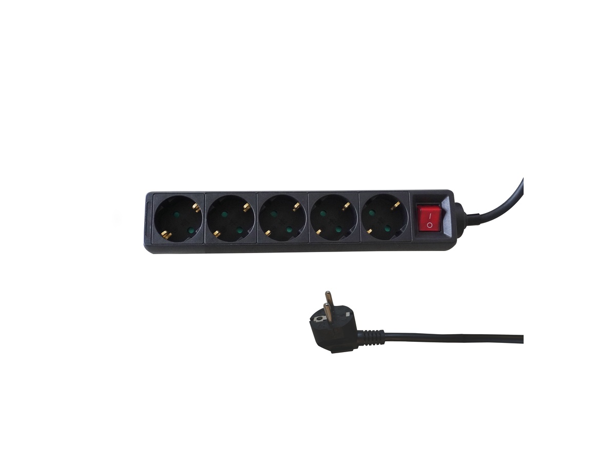 BRASQ 3 meter 5-voudige stekkerdoos met schakelaar - Black