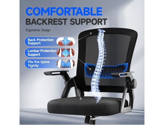 RATTANTREE - Fauteuil de bureau Chaise de bureau pivotante accoudoirs rabattables noire