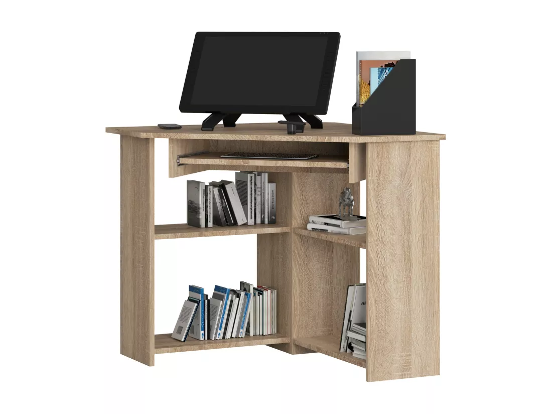 Bureau d'ordinateur AKORD d'angle TED Chêne Sonoma 80 cm façade Chêne Sonoma 5 étagères 80x80x74 cm