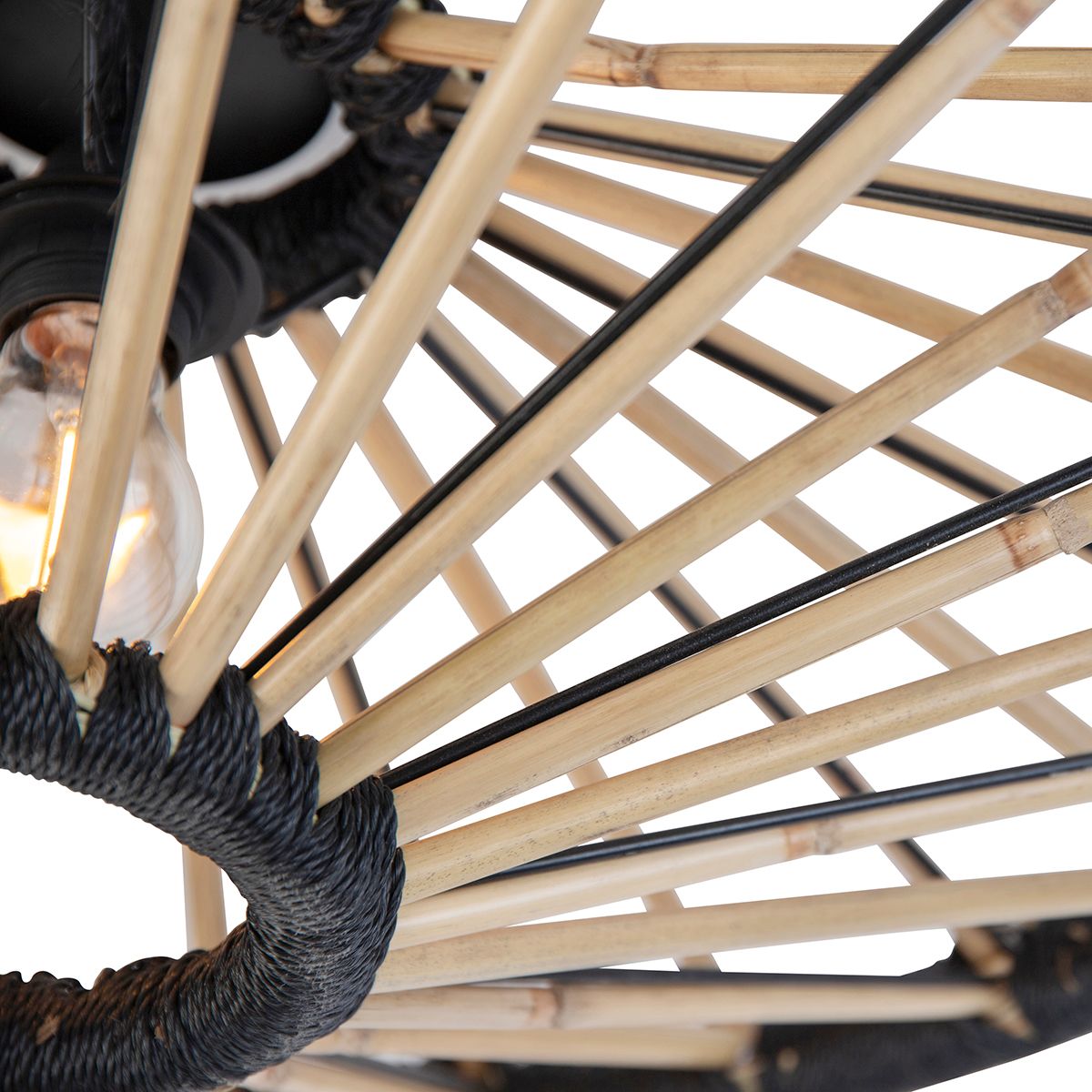Oosterse plafondlamp bamboe met zwart 60 cm - Evalin