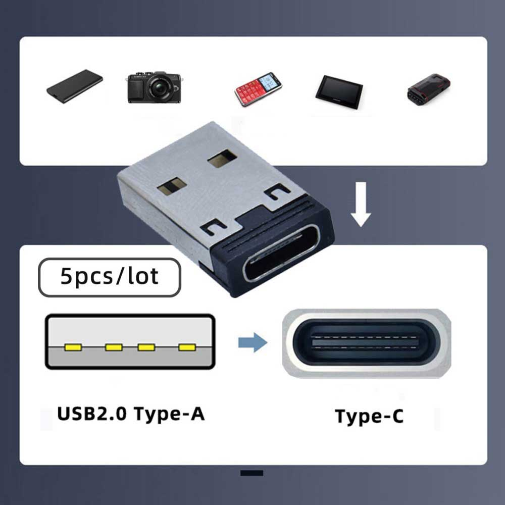 (5er Set) USB A auf USB C Lade und Daten Adapter Stecker Fast Charge - Schwarz