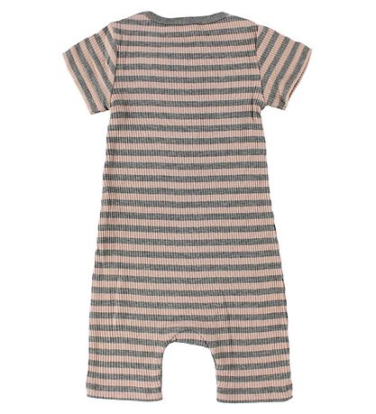 MarMar Sommerstrampler - Rib - Pink/Grau Gestreift