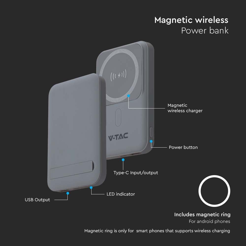 Magnetische draadloze voedingen - grijze behuizing - 10000mAh