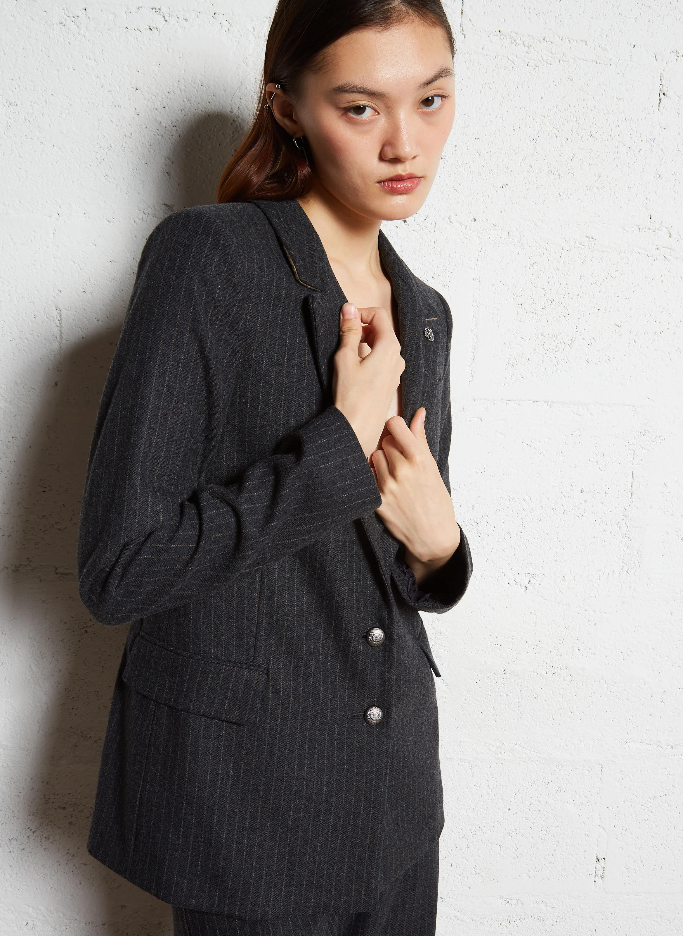 Veste tailleur cintrée à rayures | Gris