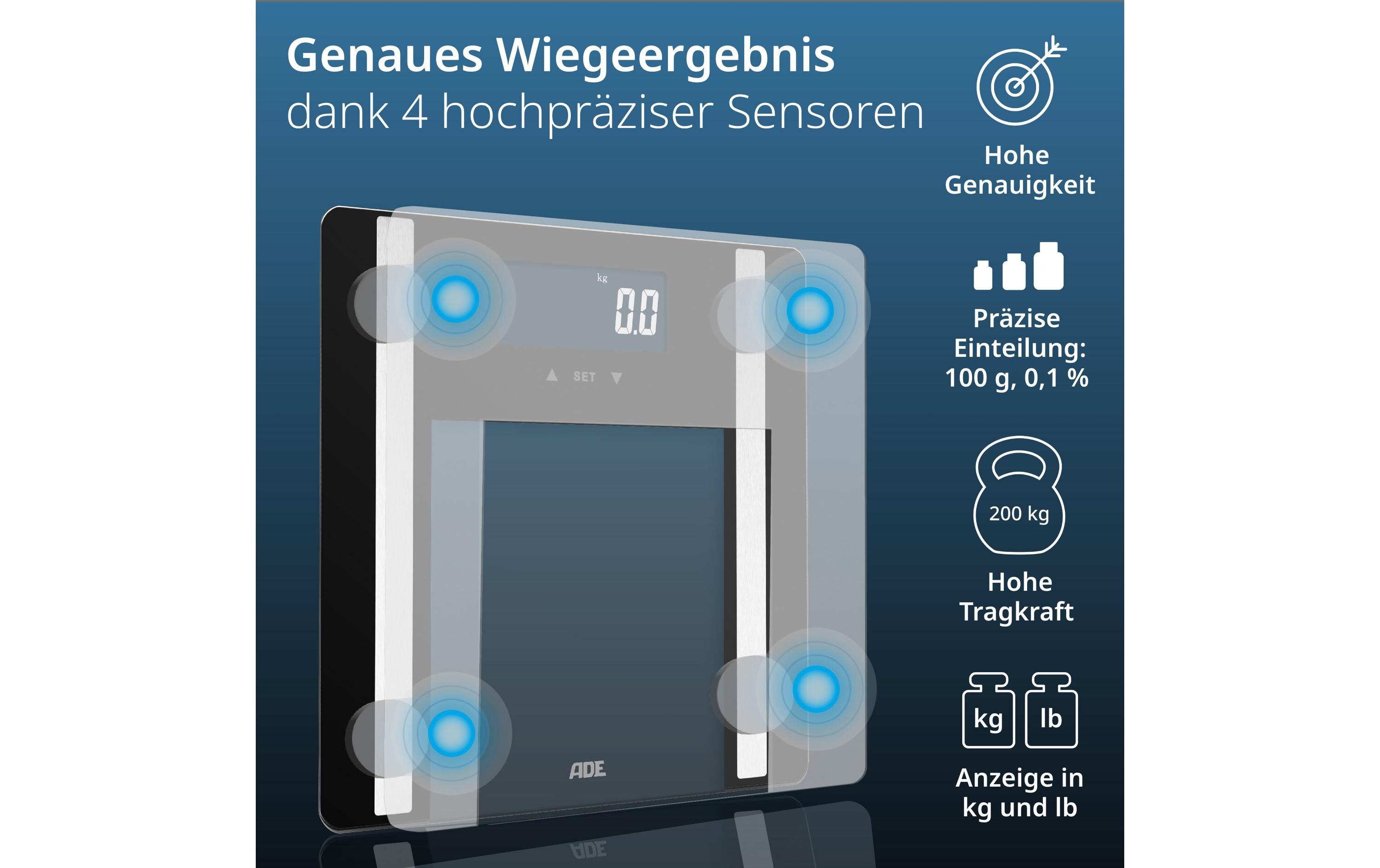 Körperanalysewaage Ines SchwarzDigitale Körperfettwaage bis 200 kg