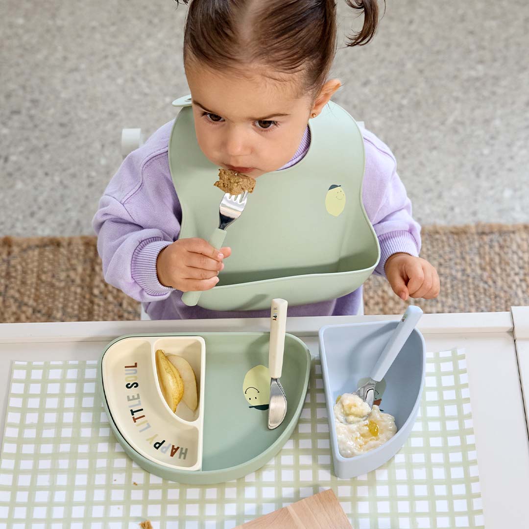 lässig kinderbestek met siliconen greep happy fruits - lemon - 3-delig