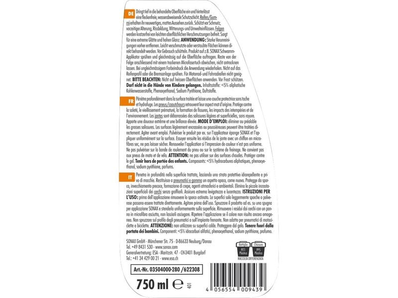 Sonax XTREME Ceramic Reifen 750 ml Glanz und Schutz für Reifen und Felgen