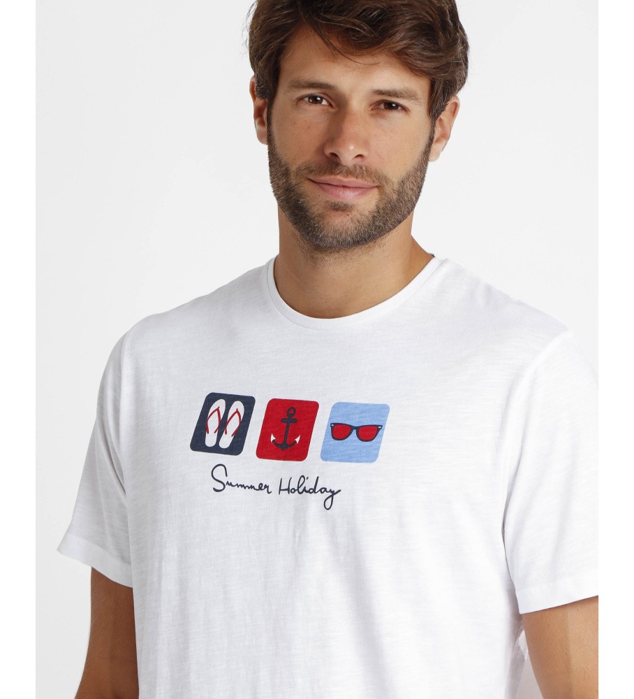 Pijama Admas DIVER de manga curta para férias de verão, branco.