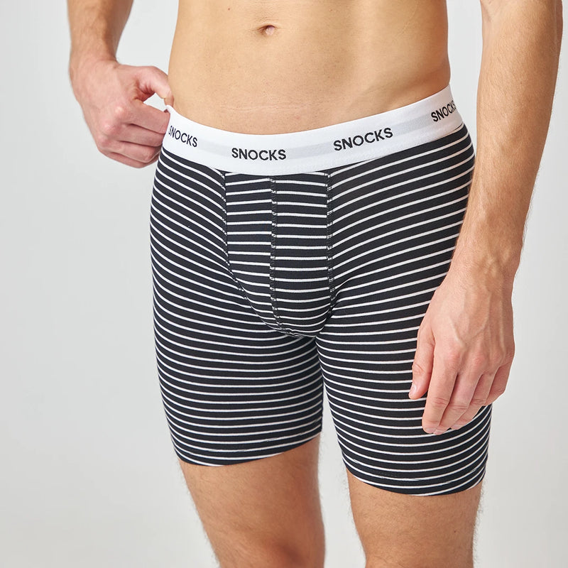 Lange Boxershorts mit Streifen aus Bio-Baumwolle Schwarz (Streifen)