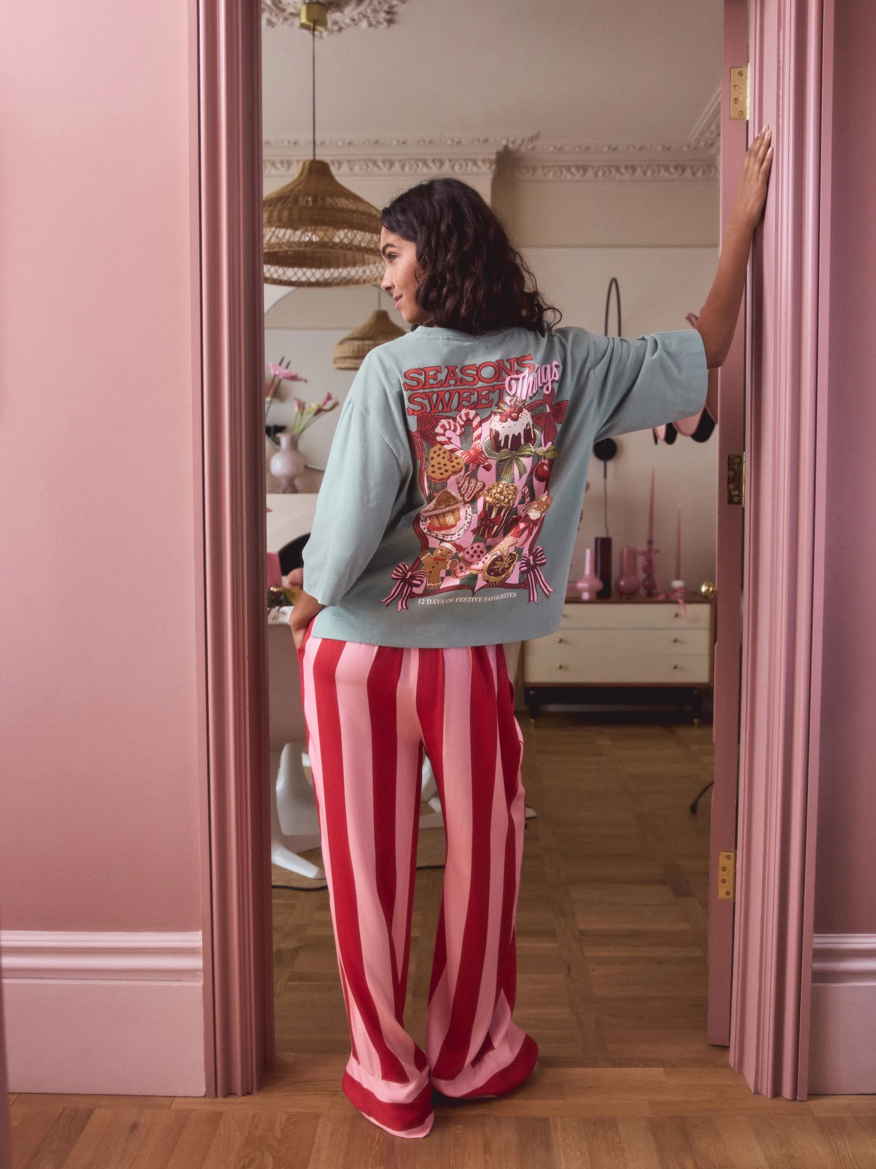 Roze streep - Pyjama met korte mouwen