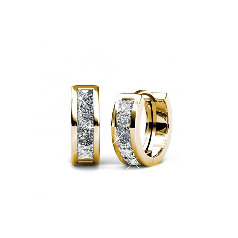 Boucles d'oreilles Square Hoop - Doré et Cristal