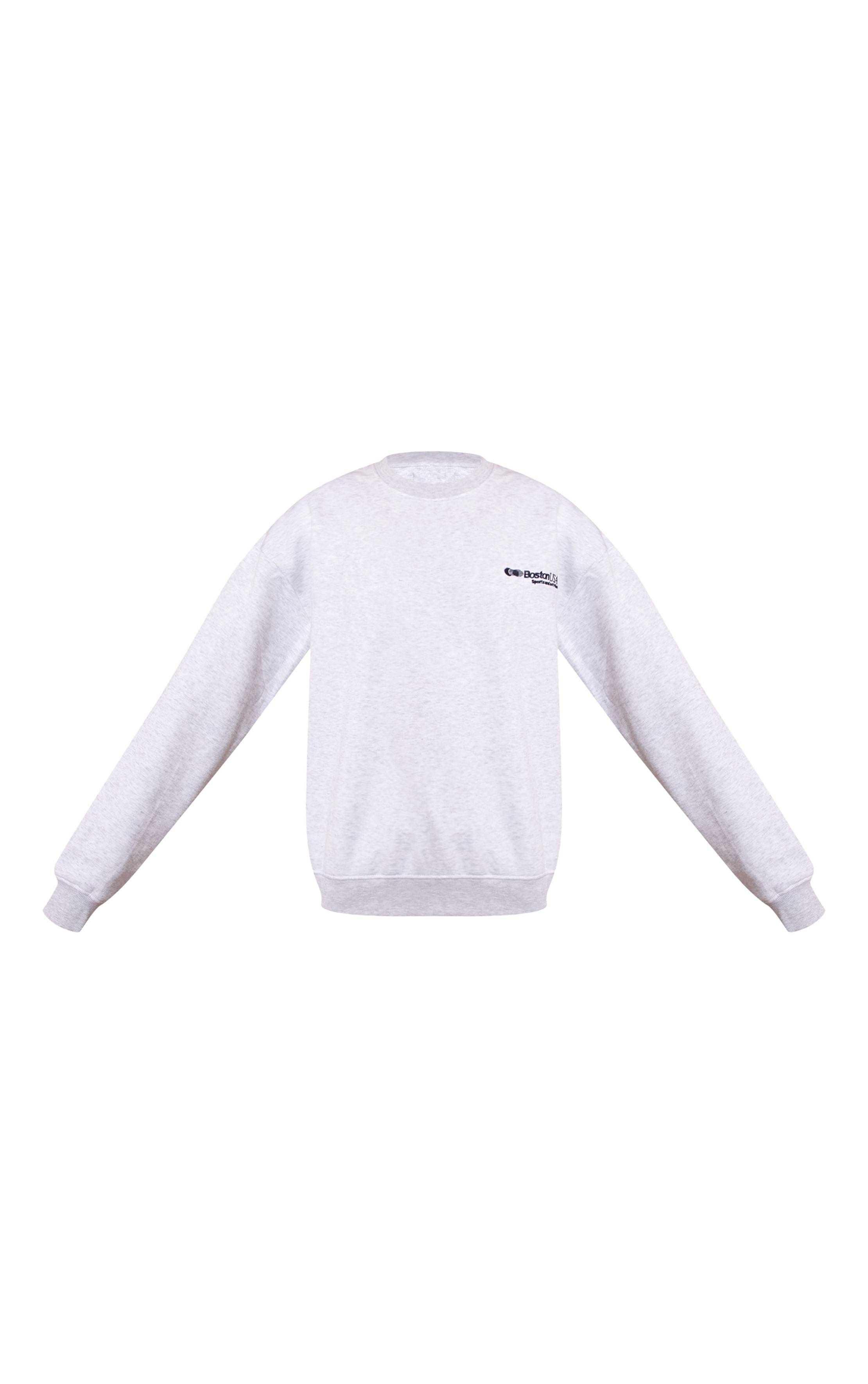 Gris Cendré Sweatshirt Oversize Crème Broderie Boston Usa