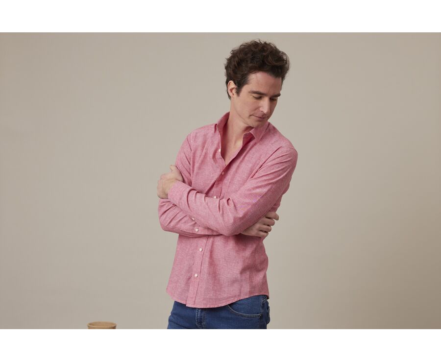 Chemise coton lin Chambray Rouge - SILBERT