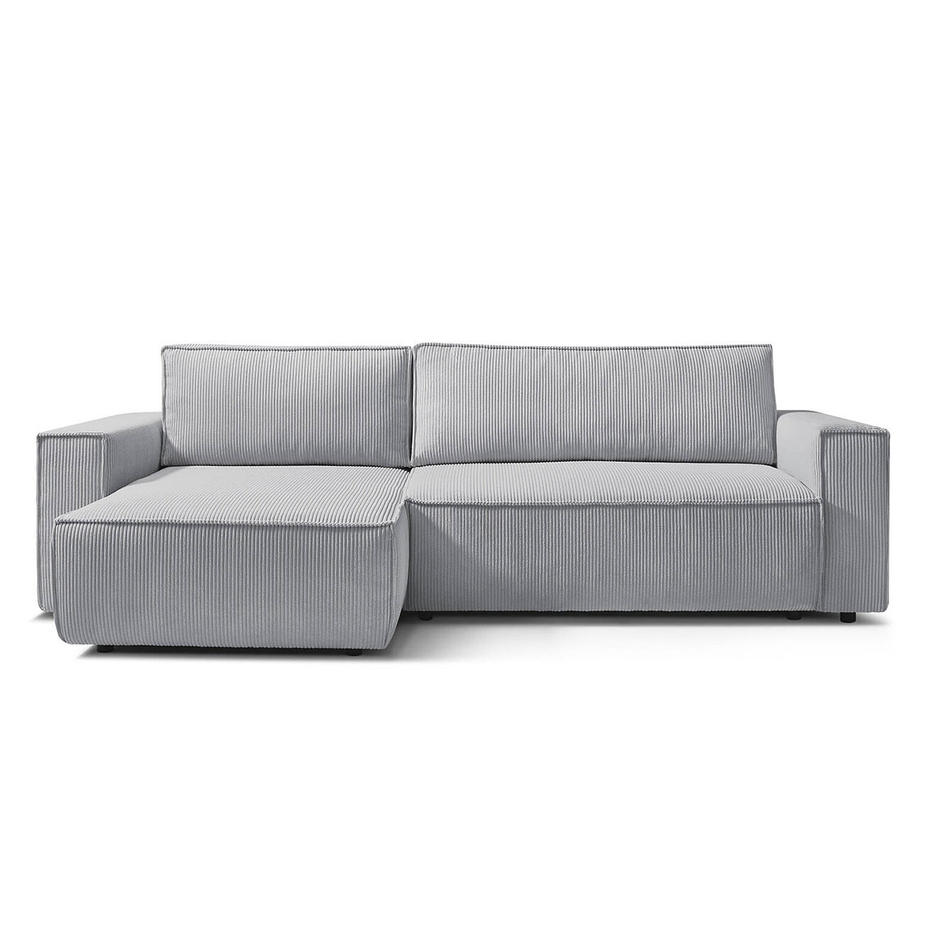 Bobochic Canapé d'angle convertible reversible Nihad en velours côtelé gris clair - 282x153 cm