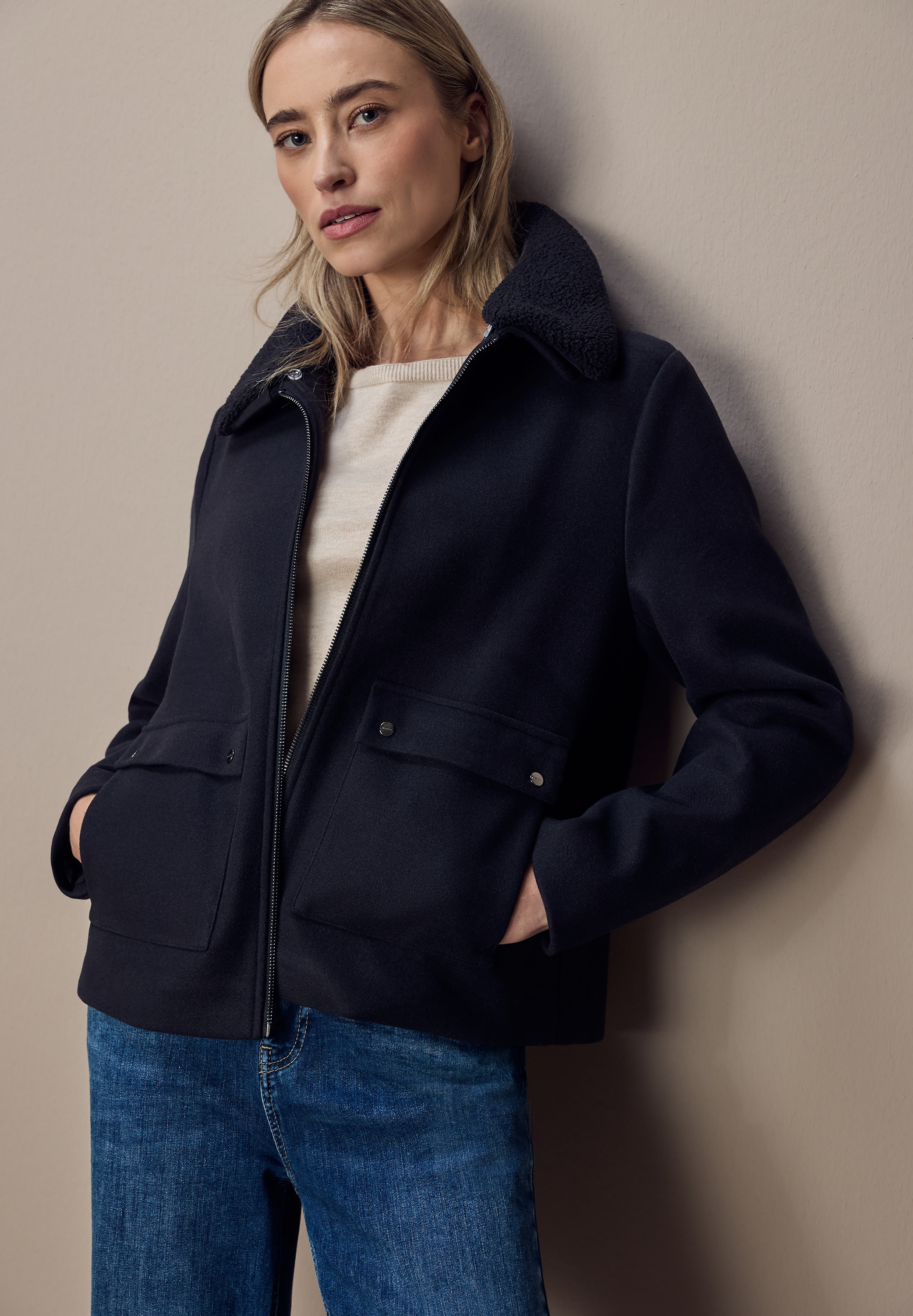 STREET ONE Kurzjacke ohne Kapuze Abnehmbarer Kragenbesatz