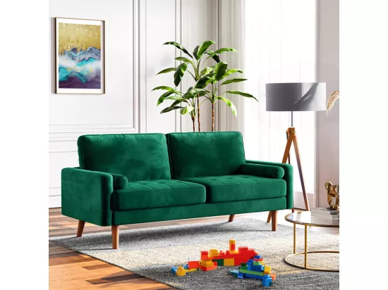 Canapé droit en Velours vert et bois massif - 3 places - charge max 300kg - 176x78x85cm