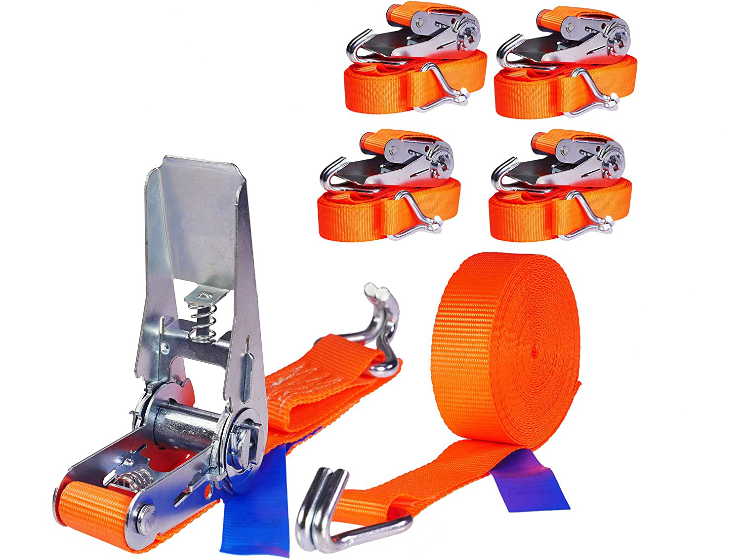 (4er Set) 14mx25mm Spanngurt Zurrgurt mit Klemmverschluss für Ladungssicherung / Heimwerk / Baustelle / Hebetechnik / Arbeitssicherheit - Orange