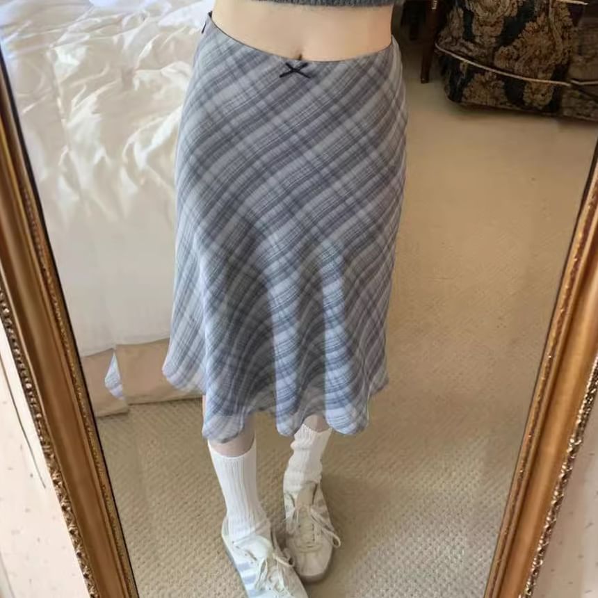 Bolgivy - Midi-kokerrok met geruite midi-rok met gemiddelde taille