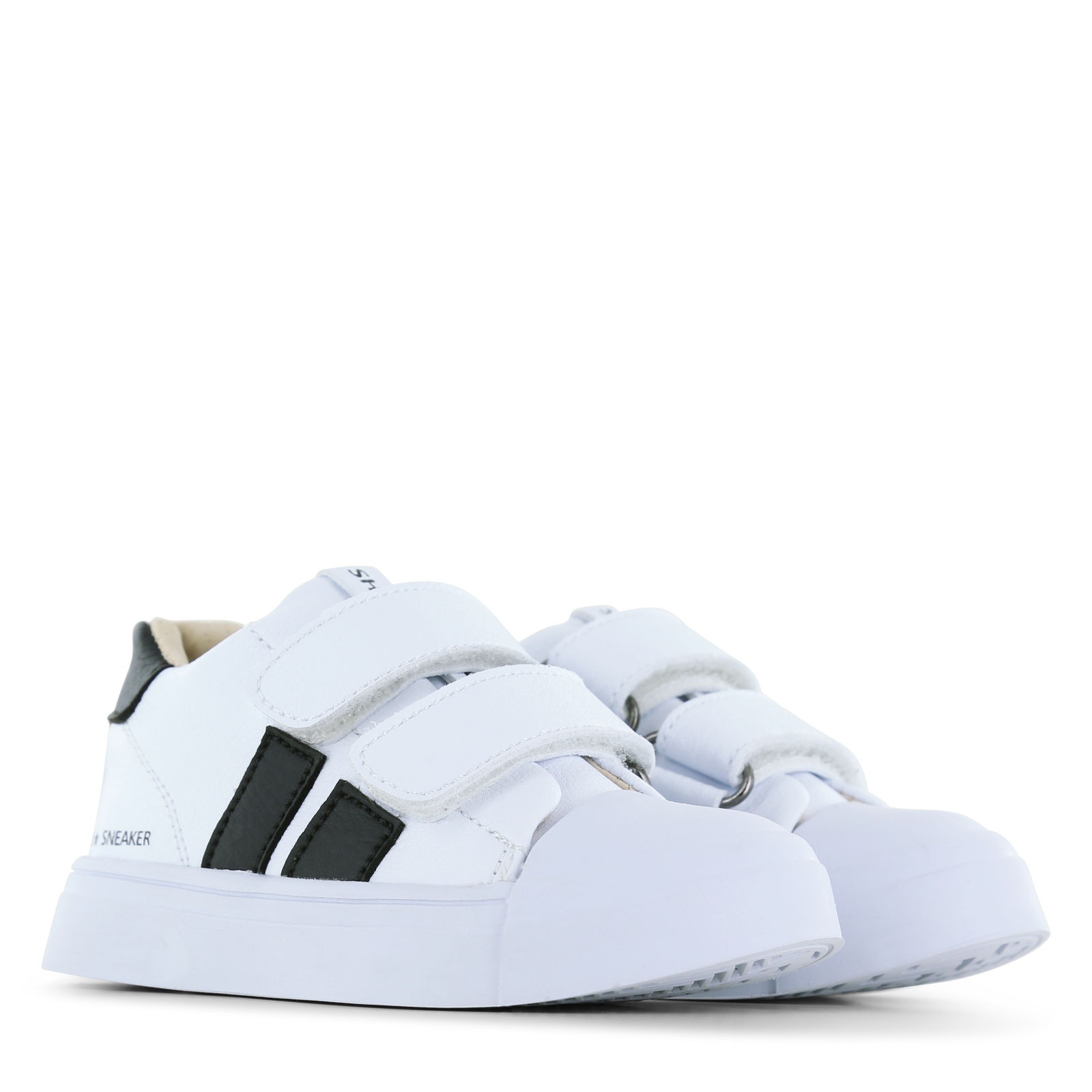 Shoesme witte sneaker met zwarte stripings Microfiber leer | Uni schoenen