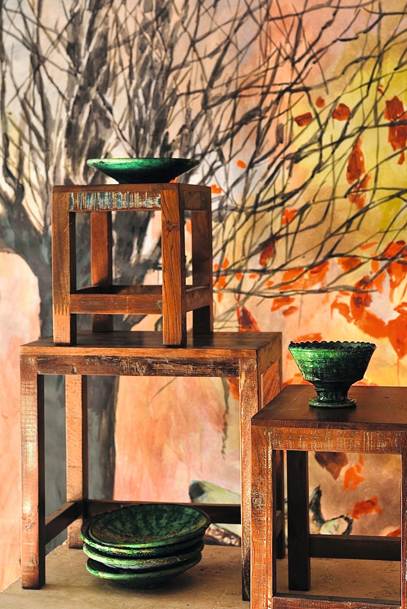 3er-Set Beistelltisch 'Jarrow' aus recyceltem Holz, multicolor von fischer's lagerhaus