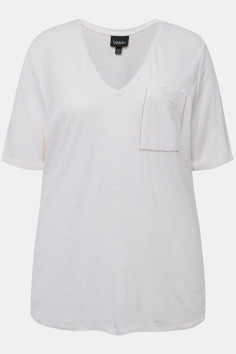 T-Shirt, Struktur, Brusttasche, V-Ausschnitt, Halbarm