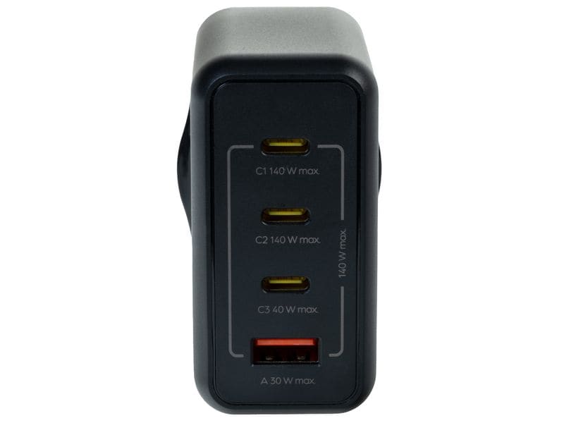 onit USB-Wandladegerät Quad 3C1A 140 W GaN Schwarz Ladeadapter mit drei USB-C-Ports und einem USB-A-Port