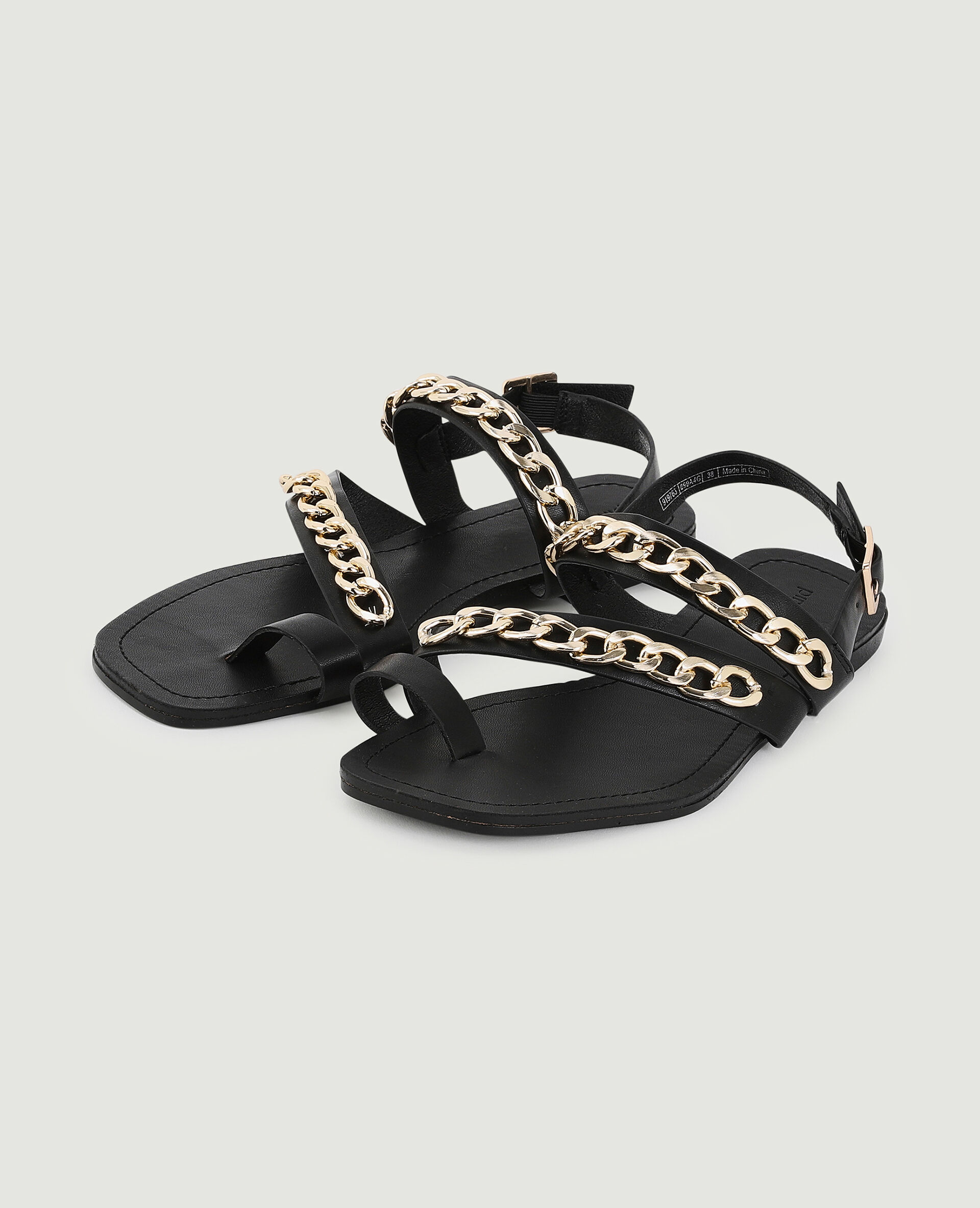 Sandales plates avec brides et chaines - Noir