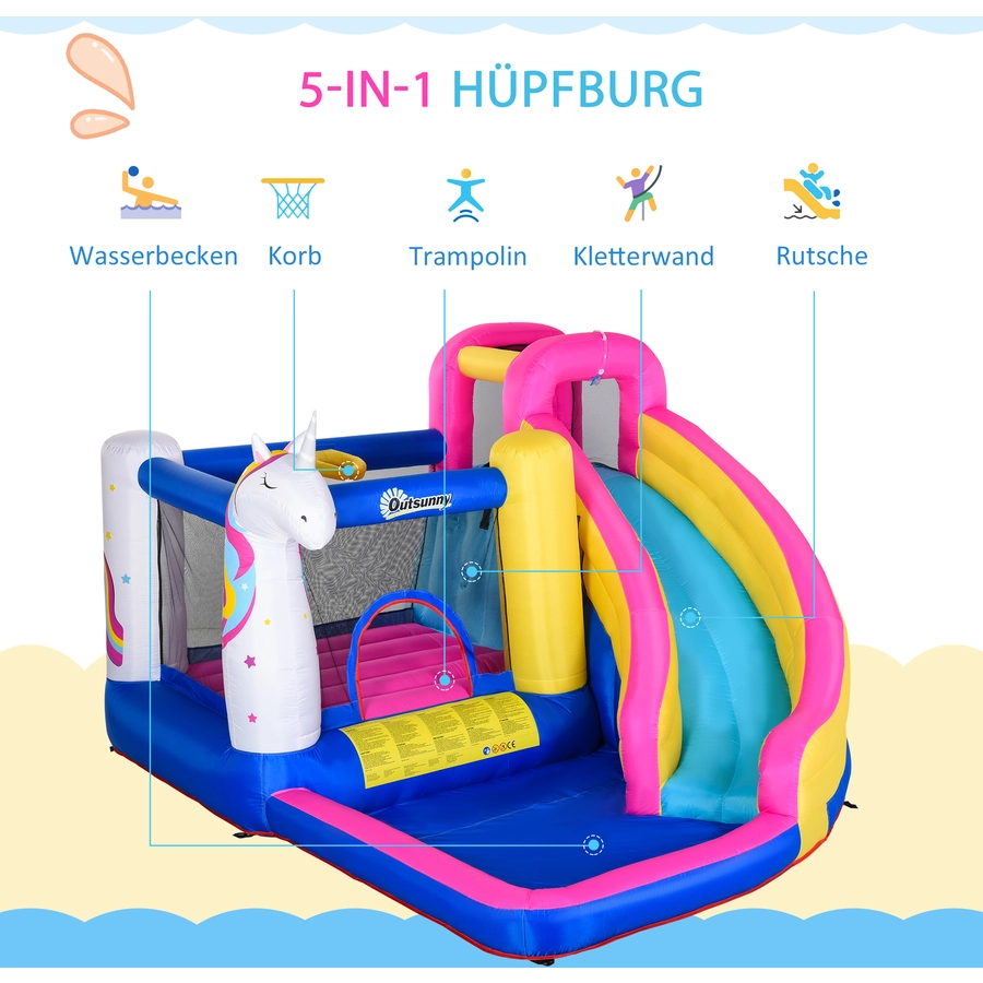Outsunny Kinderhüpfburg mit Rutsche und Pool bunt