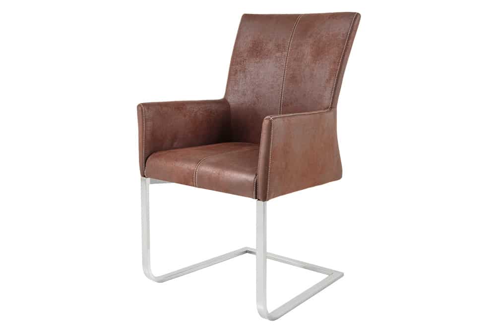 Freischwinger Stuhl SAMSON dark coffee mit Armlehne und Edelstahlrahmen