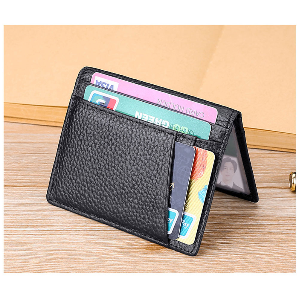 Mini Echtleder Etui Kreditkarten Geldbörse für 10 Karten - Schwarz