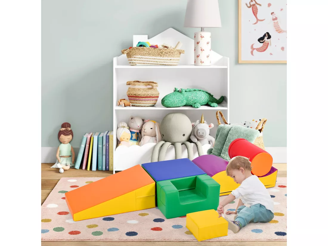 6 Pièces Aire de jeux Blocs De Construction Géants Souples , Modules Courir Et Grimper, PU - orange