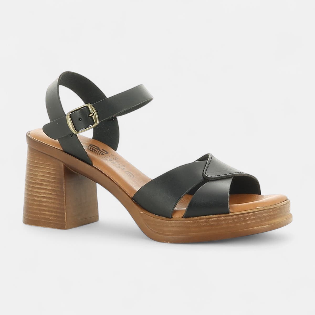 Nu-pieds à talon Femme en cuir noir